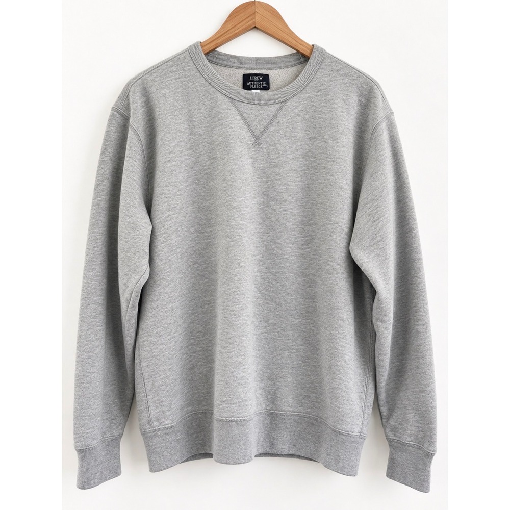 J. Crew sz L Authentic Fleece Heather Gray Pullover Sweatshirt Cozy Relaxed